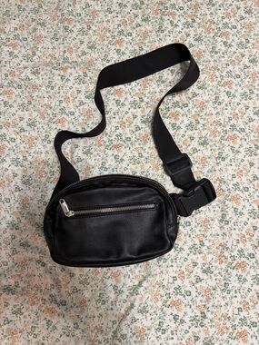 a new day Black Faux Leather Belt Bag with Silver Hardware